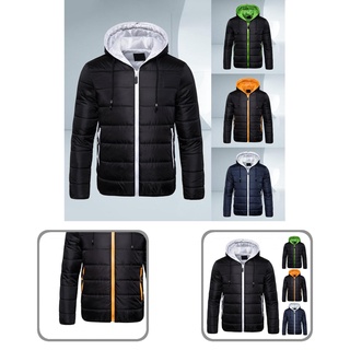 drinksing Padded Winter Down Coat Solid Color Long Sleeve Extra Warm Men Jacket Drawstring for Outdoor