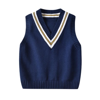 Bt-Chaleco jersey de punto para niños, niño niña de Color sólido cuello en V sin mangas suéter elástico chaleco superior (8)