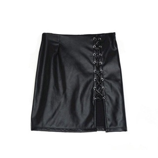 ready señoras negro cuero pu lápiz elástico color sólido cintura alta mini falda corta smar (5)
