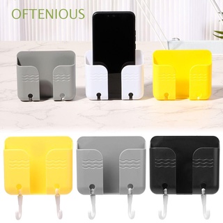 OFTENIOUS Mobile Phone Holder Wall-mounted Punch Free Wall Rack Storage Box Bracket With Hook Type Remote Control Charging Base Multifunctional/Multicolor