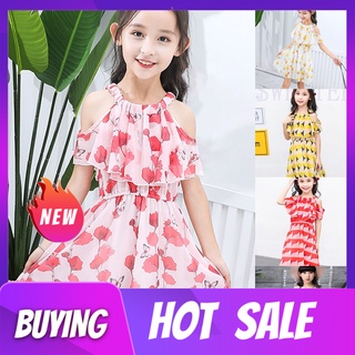 smiles11 Sundress Off-the-shoulder Slim Polyester Fiber Summer Girls Chiffon Sling Dress for Shopping