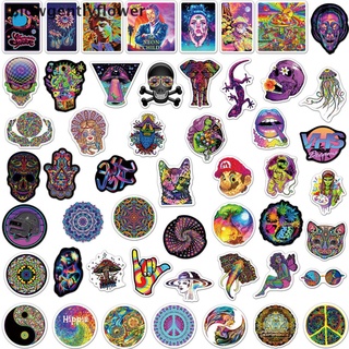 Smallbrainssuper 50Pcs Colorful Psychedelic Cool Graffiti Stickers Luggage Guitar Laptop Stickers SBS