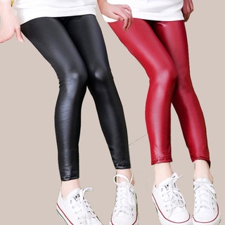 pujaoc Pencil Pants High Elasticity Wear-resistant Casual Girls Solid Color Faux Leather Pants for Outdoor