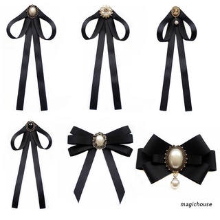 magichouse imitación perla cinta broches pin pajarita vintage cuello pre-atado joyería bowknot camisa corbata clip para mujeres niñas boda fiesta accesorios
