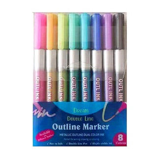 lu 8 colores doble líneas fluorescentes arte marcador contorno pluma papelería dibujo plumas para caligrafía letras