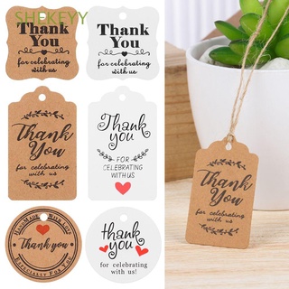 SHEKEYY 100pcs Durable Thank You Paper Tags with Jute Twine Thanks Label Kraft Gift Cards Party Supplies for Baby Shower Christmas Brown/White DIY Stationery Labels Wedding Decoration