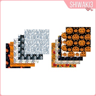 [Shiwaki3] Tela de algodón de Halloween 10 piezas cuadrados impresos tela Patchwork para bricolaje costura Scrapbooking máscaras de acolchado, \" x \"