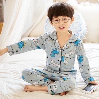 los niños lindo de algodón dinosaurio pijamas conjunto de ropa de dormir niños de manga larga tops + pantalones niños niñas pijamas traje ropa de hogar (5)