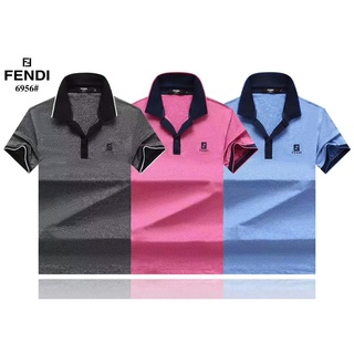 #2021 NEW# FENDI men formal office grey pink blue lapel office lapel cotton short-sleeve polo-shirts men embroidery logo polo-shirts