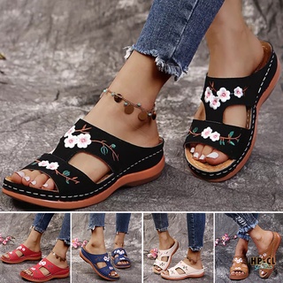 Leather Flower Embroidered Vintage Casual Soft footbed Orthopedic Arch-Support Sandals