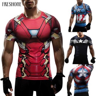 HOT freshone Camiseta Más El Tamaño De Iron Man America Compresión Corto Top