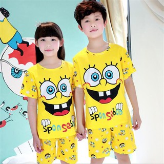 verano niños ropa conjunto de dibujos animados bob esponja camisetas+pantalones cortos niños pijamas conjuntos