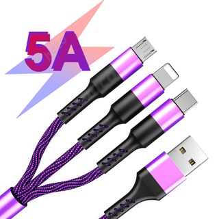 3in1 5A Super Charge USB Cable Fast Charging Micro Lightning Type C Cable For iphone Xiaomi Samsung