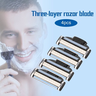 4 piezas de tres capas manual de cuchilla de afeitar reemplazable cabeza de repuesto de los hombres