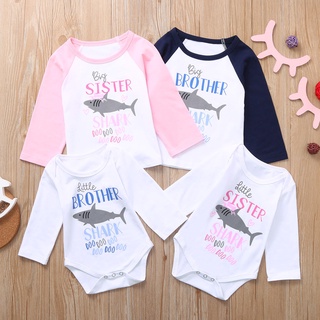 ✾BABYYA✨ Newborn Infant Boy Girl Shark Doo Romper Bodysuit Brother and Sister Clothes