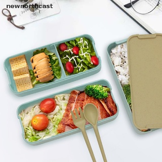 [newnorthcast] caja de almuerzo de paja de trigo bento cajas de 3 capas caja de alimentos microondas vajilla almacenamiento