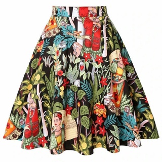 Por europea belleza plisada falda Retro impresión falda mujer moda falda 09-30