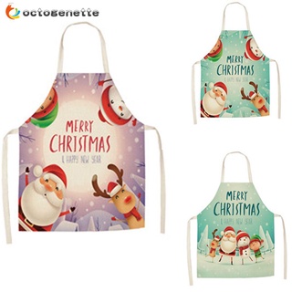 OCTOGENETTE Xmas Decoration Christmas Apron Baking Cleaning Apron Printed Pinafore Home Kitchen Santa Claus Apron Cooking Supplies Linen Merry Christmas Body Cleaning Protection