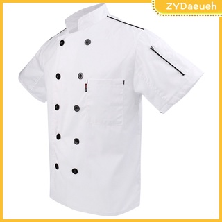 unisex chef abrigo de manga corta top chefwear cocina cocinero camarero uniforme