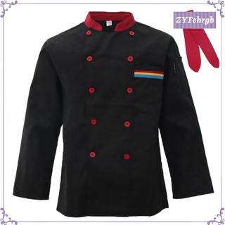 Unisex Chef\\\'s Uniform Long Sleeve Double-Breasted Men\\\'s Chef Coat Black L