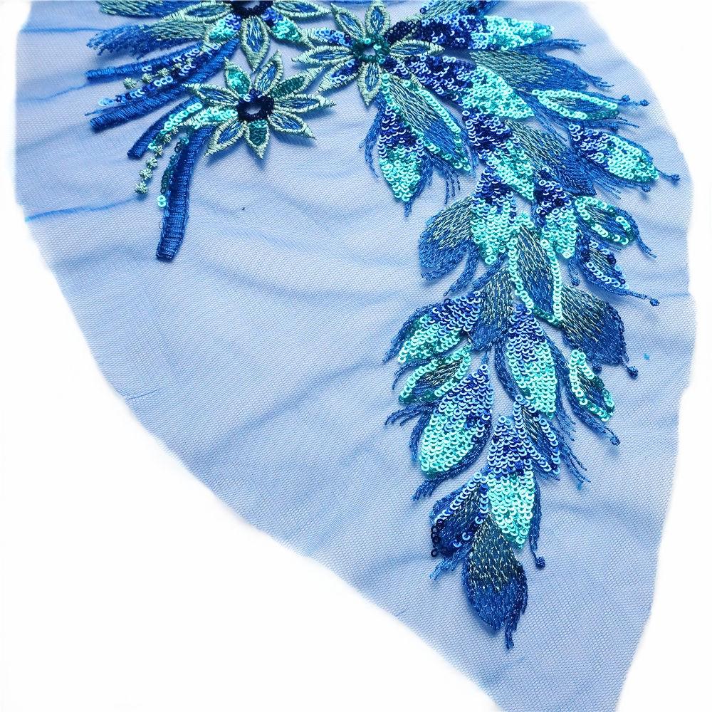 azul bordado lentejuelas flor encaje apliques red recorte de tela de costura collar parche motivo vestido de novia novia diy manualidades (7)