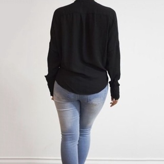 2018 nueva moda mujer señora suelta manga larga cuello en v gasa casual blusa (3)