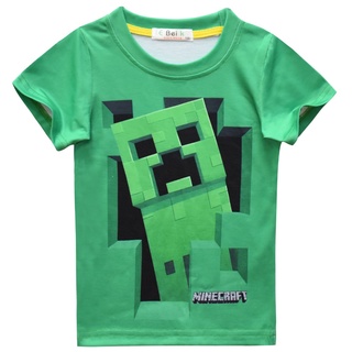 Minecraft de dibujos animados niños disfraz verde T-shirt niños niños niñas verano de manga corta camisetas ropa de niño ropa Cosplay Tops camisetas