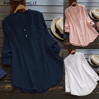 haostontomj: blusa holgada de lino de algodón de manga larga para mujer, túnica, talla grande [cl]