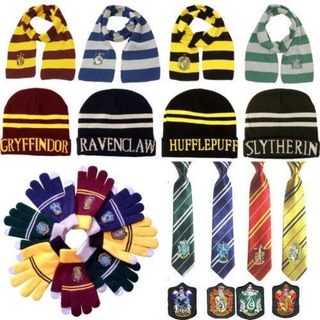Harry Potter bufanda sombrero corbata guantes gafas Gryffindor Slytherin Ravenclaw Hufflepuff insignia para regalo (1)