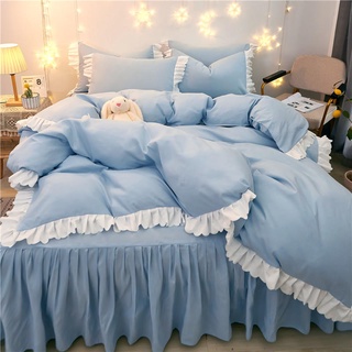 ❤Promoción❤Estilo coreano princesa viento cama falda de cuatro piezas niña corazón encaje cama edredón cubierta de hoja de loto de tres piezas ropa de cama (3)
