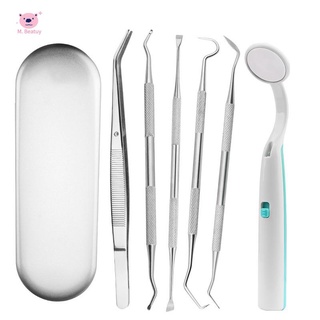 6 unids/set limpiador de dientes luz led kit oral espejo placa eliminar manchas de dientes borrador herramienta dientes er