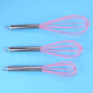 paquete de 3 batidos de silicona (8+10+12) pulgadas batidor de espuma de cocina globo de alambre de alambre para mezclar agitación batir (rosa) (3)