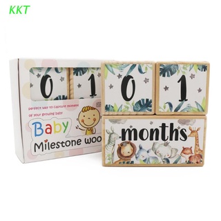 kkt 1 juego de bebé milestone memorial mensual bloque de madera fotografía mes sticke recién nacido tarjeta de edad conmemorativa
