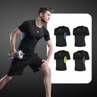 Spring-Summer- Tight-Fitting Short-Sleeved Movement of the Male Sweat High Elastic Fitness Suit Basketball Clothes Running TrainingTShirt Basic Sports Tight Top