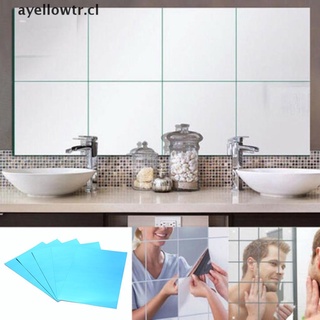 amarillo 5pcs espejo azulejos autoadhesivo espalda cuadrada decoración de baño pegatinas de pared. (1)