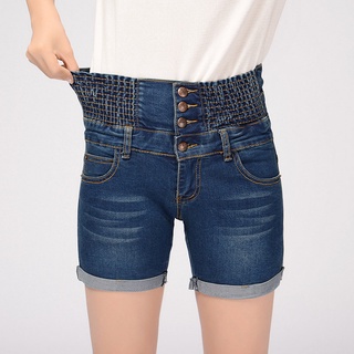 Las mujeres de cintura alta pantalones vaqueros de mezclilla pantalones cortos de verano suelto delgado cintura elástica pantalones cortos