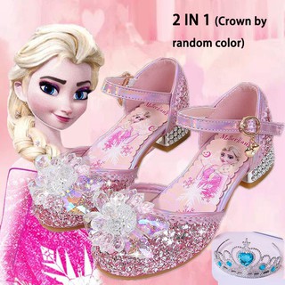 💗Promoción💗[2 En 1] 2020 recién llegados Disney Frozen 2 princesa bebé niño niños niñas Anna Elsa glitter shinny rhinestone tacón pisos sandalias zapatos kasut para kanak kanak gadis anak perempuan en tamaño 22-36 para regalos de cumpleaños