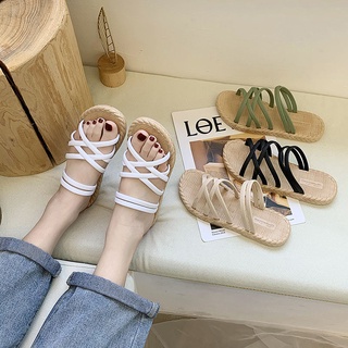 Zapatillas mujer verano nuevo estilo coreanoinsEstudiante versátil plano doble propósito Internet celebridad estilo romano grueso inferior Mujer Zapatos de playa (9)