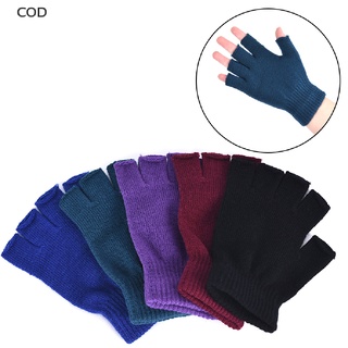 [cod] 1 par de guantes suaves de medio dedo sin dedos mujeres hombres cálidos de punto manoplas pareja invierno caliente