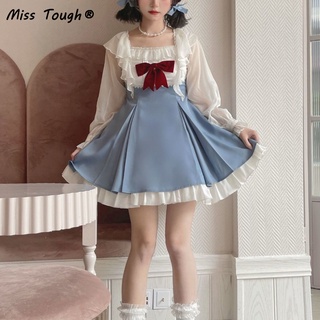Otoño Invierno Dulce Lolita Vestido De Las Mujeres Patchwork Arco Kawaii Praty Mini Femenino Casual Coreano Moda De Una Pieza 2021