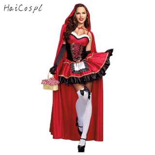 Little Red Riding Hood Costume for Women Fancy Adult Halloween Cosplay Fantasia Carnival Fairy Tale Plus Size Girl Dress+Cloak (2)
