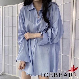 Ice-mujer Casual manga larga camisa de Color sólido solapa blusa de un solo pecho