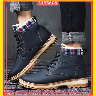 invierno nuevo estilo de los hombres zapatos al aire libre casual botas de alta parte superior martin botas azul oscuro