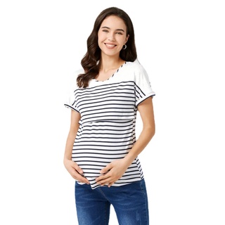 Mujer Embarazada Ropa De Maternidad Enfermería Tops Lactancia Materna Camiseta Embarazo Rayas Camisa De Manga Corta