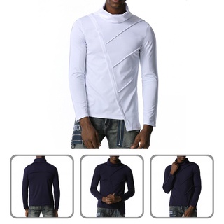 [findpros] camiseta masculina amigable con la piel dobladillo asimétrico color sólido top todo-partido ropa masculina