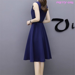【Ready Stock】 Women Dress A-line Thin Type Sleeveless Dress Mid-length Dress With Belt (9)