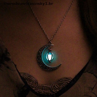 [theredsunisesinsky 1.br] collar De piedra brillante para mujer con colgante Luminoso/luna/navidad