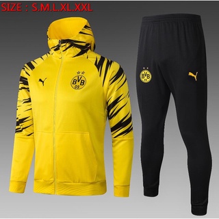 2021 2022 dortmund amarillo negro con capucha chaqueta conjunto chaqueta de fútbol +pantalones (7)
