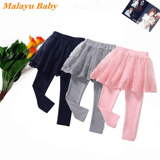 💕Malayu bebé 💕Moda niño trajes primavera Autum lindo niñas Casual pantalones flor bordado encaje Patchwork Leggings 2-6 años ropa de niños