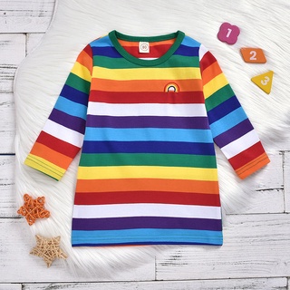 ✾BABYYA✨ Toddler Kids Baby Boys Girls Rainbow Print Striped Embroider Winter Costume Tops